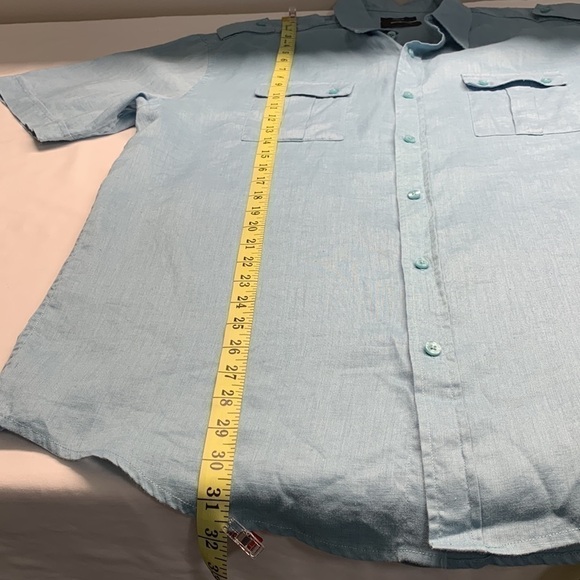 Distinction Short Sleeve 100% Linen Western Button Shirt Size XL 17 1/2 Blue - Picture 8 of 9